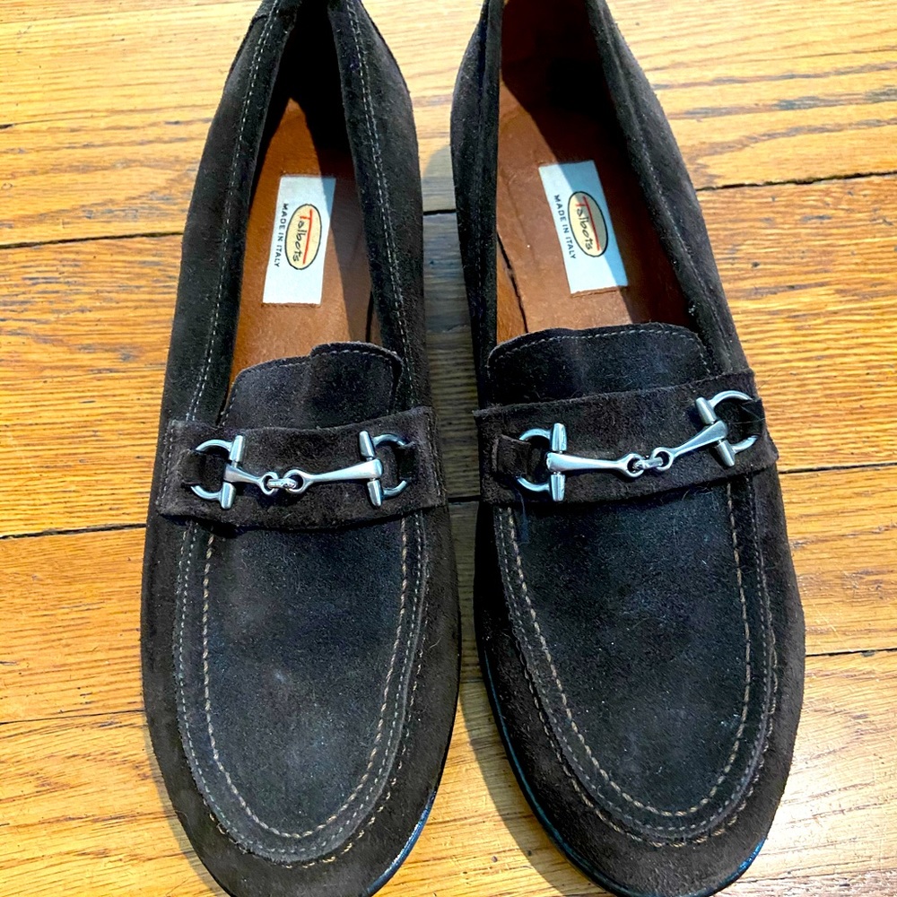 Talbots suede loafer with silver bit.